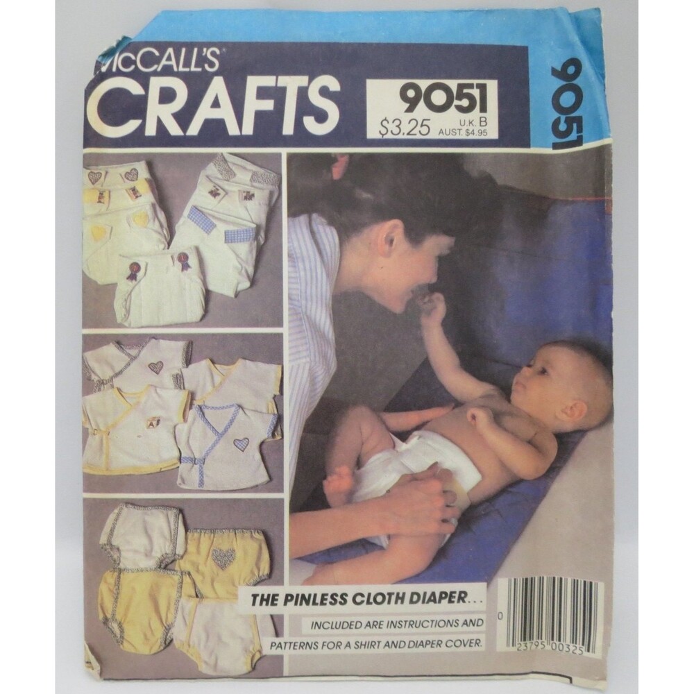 McCall's Crafts 9051 Baby Wrap Shirt Diaper Cover Newborn-Large 1980s Vintage